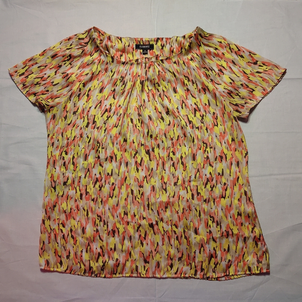 Elementz Shirt Women's Medium Multicolor Short Sleeve Tee Silky Round Neck Top